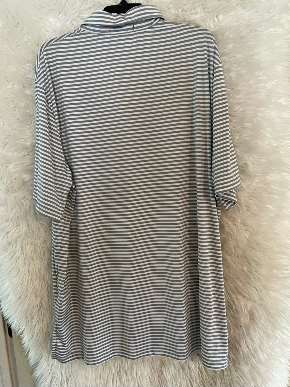 RLX Ralph Lauren Men’s Short Sleeve Grey/White Striped Wicking Golf Polo. XXL